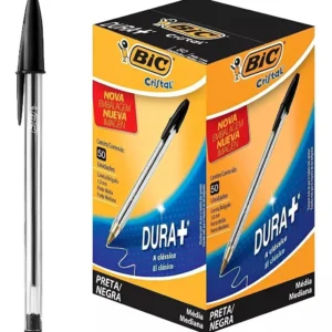 Caneta Esferográfica Bic Cristal Preto Dura+ – Caixa com 50 unidades